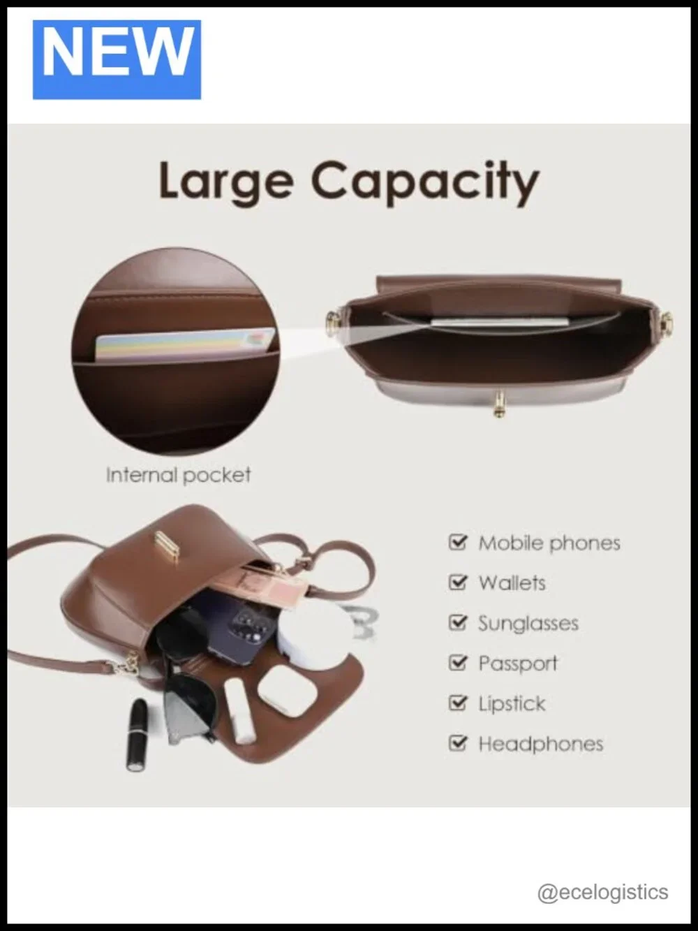 Genuine Leather Crossbody Satchel Bag Women Structured Handbag 2-in-1